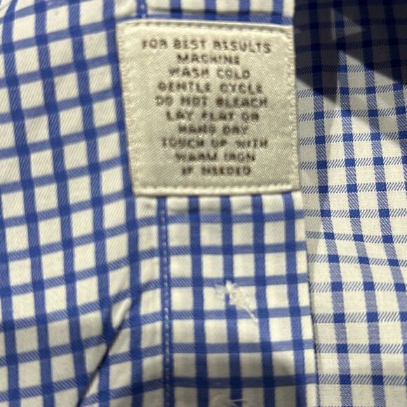 Peter Millar Mens Plaid Collared Long Sleeve Dress Shirt Blue White Size XL - Picture 5 of 6